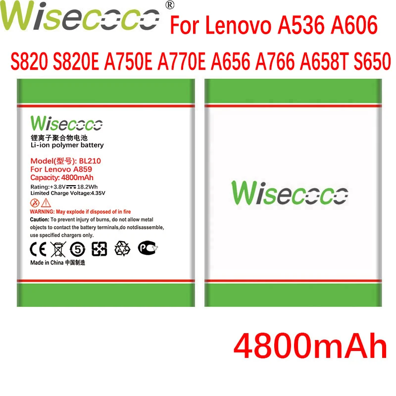 Аккумулятор WISECOCO BL210 4800 мАч для смартфона Lenovo A536 A606 S820 S820E A750E A770E A656 A766 A658T S650