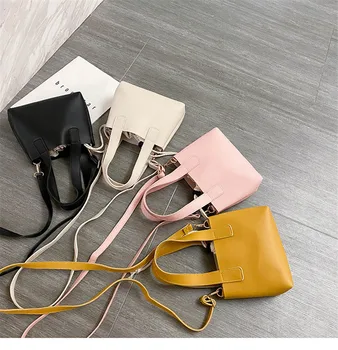 

Women Bucket Bag Set, Adults Solid Color Adjustable Strap Handbag + Pouch with Drawstring
