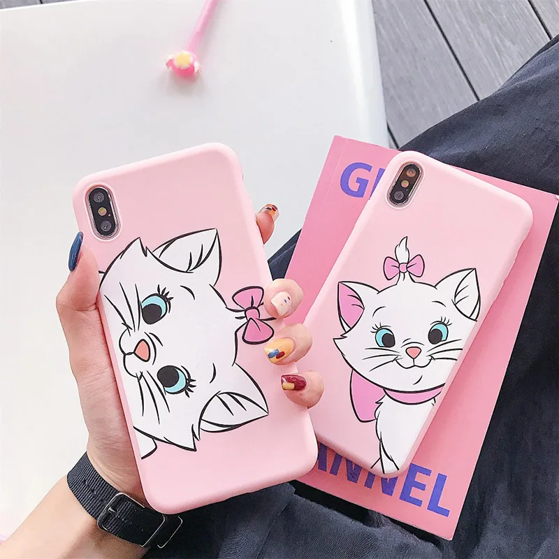 

Cute cartoon Marie Cat Pink phone case For iphone 7plus scrub soft TPU cover For iphone Xs Max XR X 6 6S 8 Plus funny case