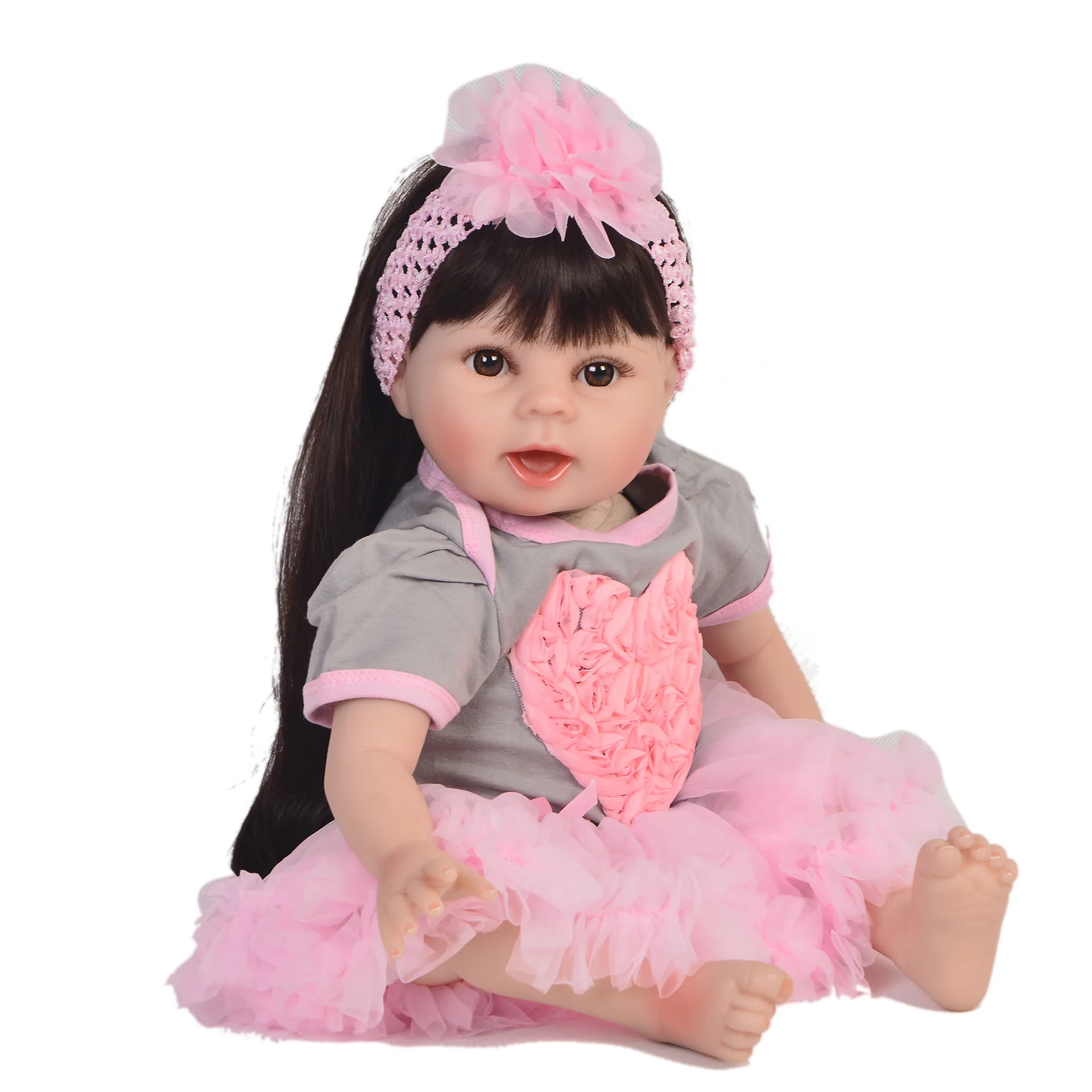  Keiumi22-Inch Reborn Baby Doll Cloth Body Model Infant Long Hair Princess New Style
