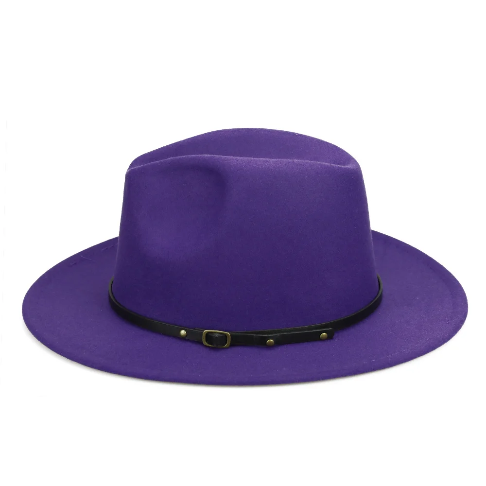 YY 14 цветов Fedora шляпа для женщин и мужчин зима PU ремень фетровая Кепка с плоскими полями шерстяной джазовый Панама Винтаж Трилби шляпа игрока FD19017