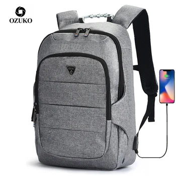 

OZUKO New Men's 15 Inch Laptop Backpack USB Charging Male Backpacks Schoolbag Water Repellent Women Travel Bags Teenage Mochila