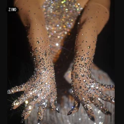 fashion long gloves print crystal designer rhinestone diamond women accessories rave festival nightclub Dancer stage show singer