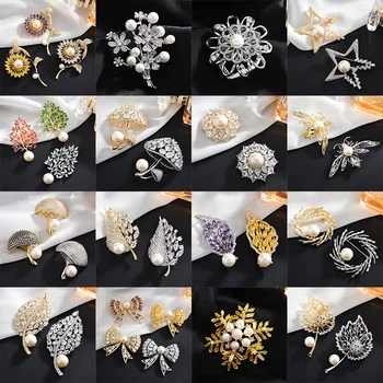 

Vintage Red Green Purple Zircon Pearl Brooches Pins For Women Men Leaf Flower Mushroom Bee Brooch Jewelry Rhinestone Broches