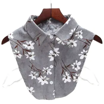 

2020 Floral Printed Half-shirt Soft Corduroy Stand Fake Collar Necklace Choker Button