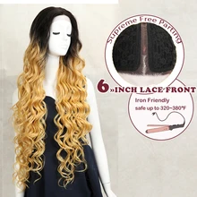 Волшебный 4" дюймовый синтетический парик на кружеве для черных женщин длинный глубокий волнистый парик Омбре блонд Синтетический Косплей-парики термостойкие волосы
