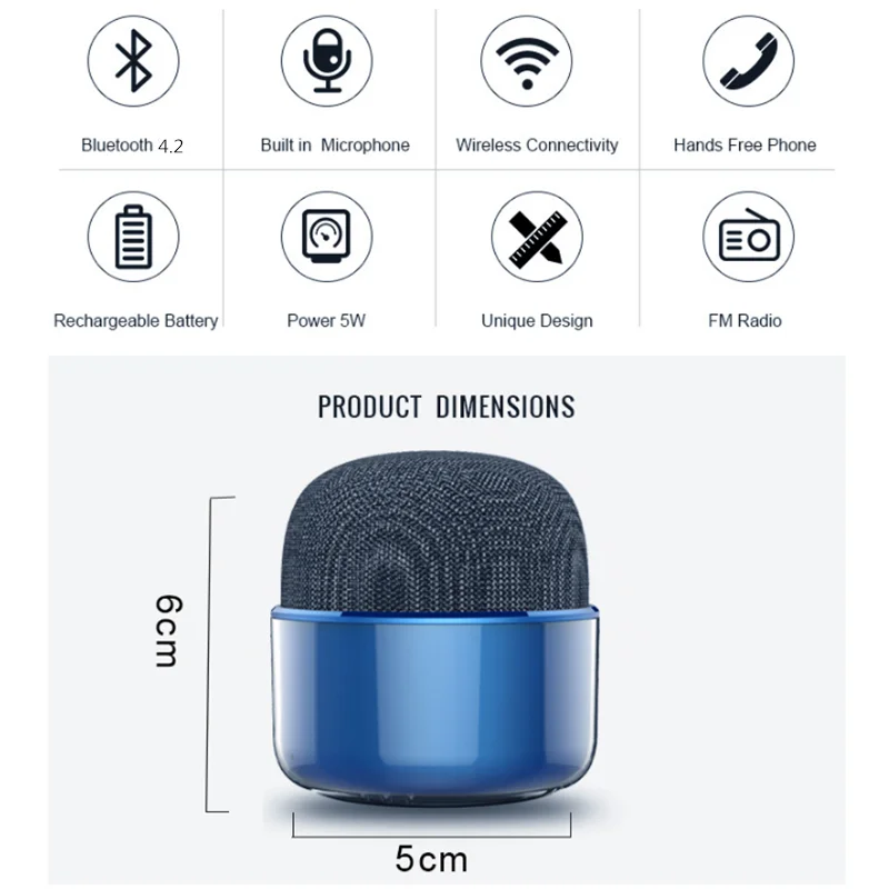 Мини беспроводной Bluetooth динамик s круговой ткани портативный микрофон Форма Сабвуфер Динамик hands-free Звонки, музыка стерео