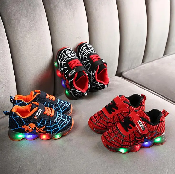 

Toddler Baby Boys Led Glowing Sneakers Children Hook Loop Fashion Luminous Shoes For Girls Boys Spiderman Kids Led Shoes