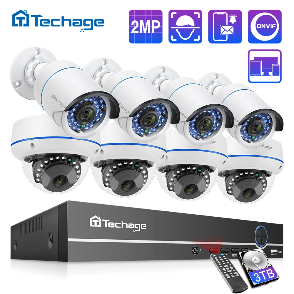H.265 HD 2.0MP 4/6/8pcs IP DOME Camera POE 8CH NVR CCTV Home Security System US 