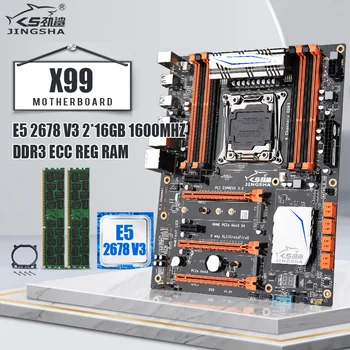 شراءJINGSHA X99 اللوحة الأم مع سيون E5 2678V3 و 2*16GB = 32GB DDR3 RAM 8 * SATA3.0 تصل إلى 256GB NVME M.2 * M.2 WIFI