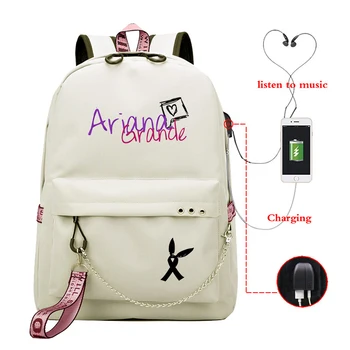 

Ariana Grande Printed Casual School Bags Girls USB Charging Backpack Teenagers Daily Laptop Bag College Student Funny Bookbag