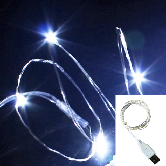 1M 2M 3M USB LED String Lights DC 5V Silver Wire Garland Light Waterproof Fairy Lights For Christmas Wedding Party Decoration white