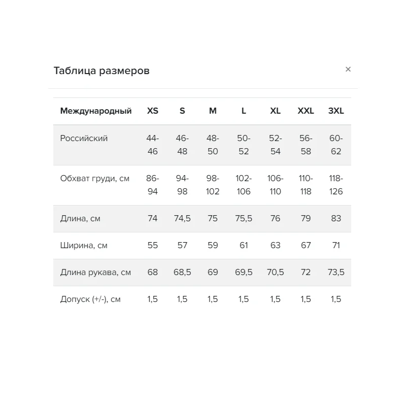size-table