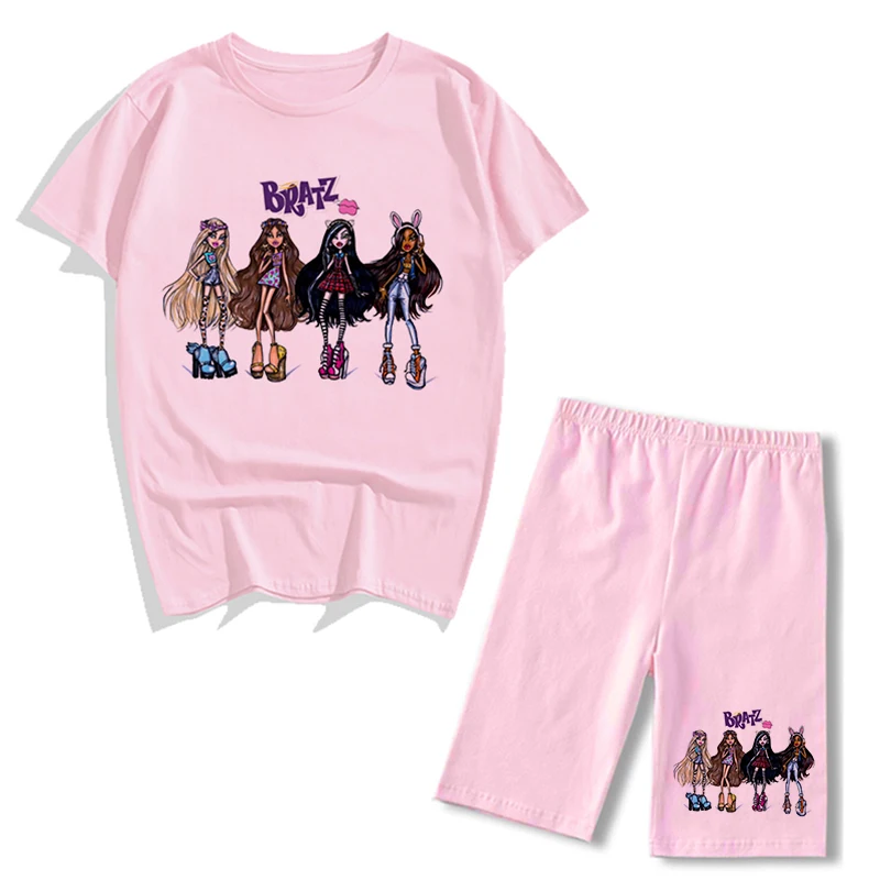 cute pj sets Spring Summer Jogging 2-Pieces Set Women Outfit Short Sleeve Running Sports Cute Bratz Print T-Shirts And Shorts Sets For Female blazer and pants set