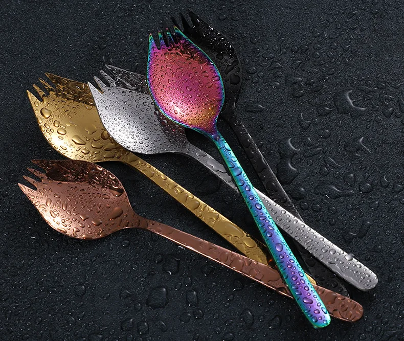 304 Stainless Steel Western Food Dual Purpose Fork Spoon Sub-Creative Salad Instant Noodles Spoon Fork Noodles Salad Fork One-pi