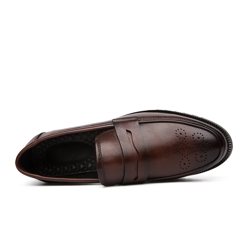 Retro Men Leather Dress Shoes Brogue Style Party Formal Shoes Wedding Flats Oxfords Slip on Fashion Loafers 46 leather shoes