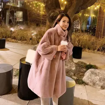 

Faux Rabbit Fur Coat 2019 Winter Long Mink Fur Coat Women Loose Overcoat Thicken Warm Oversize Female Plush Coat