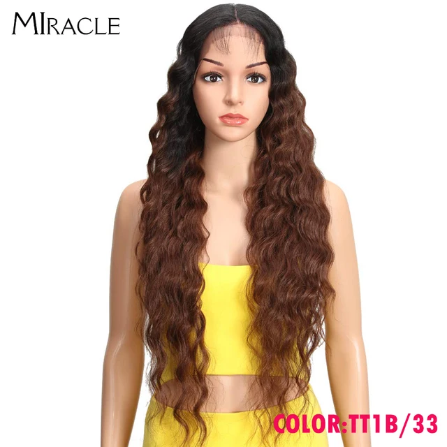 Synthetic Lace Wigs Blonde Wig Deep Wave Cosplay Lolita Wig 30Inch Ombre Blonde Wigs For Women High Temperature Fiber Miracle TT1B-33