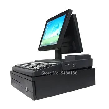 

All in One POS System Cash Register with 58mm Receipt Printer & Cash Drawer POS Terminal Dual LCD Screen One Touch Panel