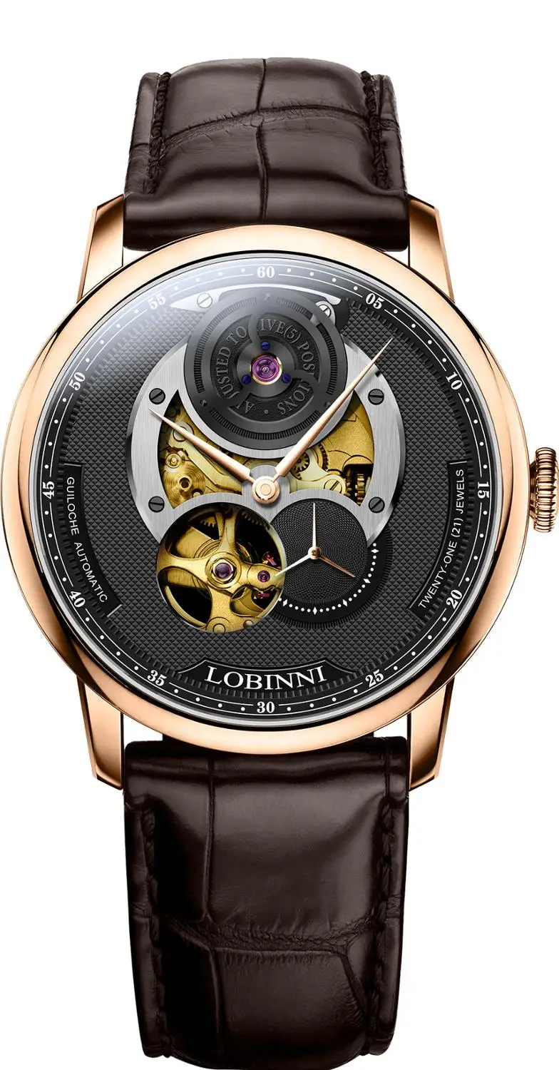 rose-black-brown LOBINNI для мужчин Япония автоматические механические часы Прозрачный Скелет для мужчин s часы Роскошные для мужчин s часы Лидирующий бренд кожа мужские часы - Цвет: rose-black-brown