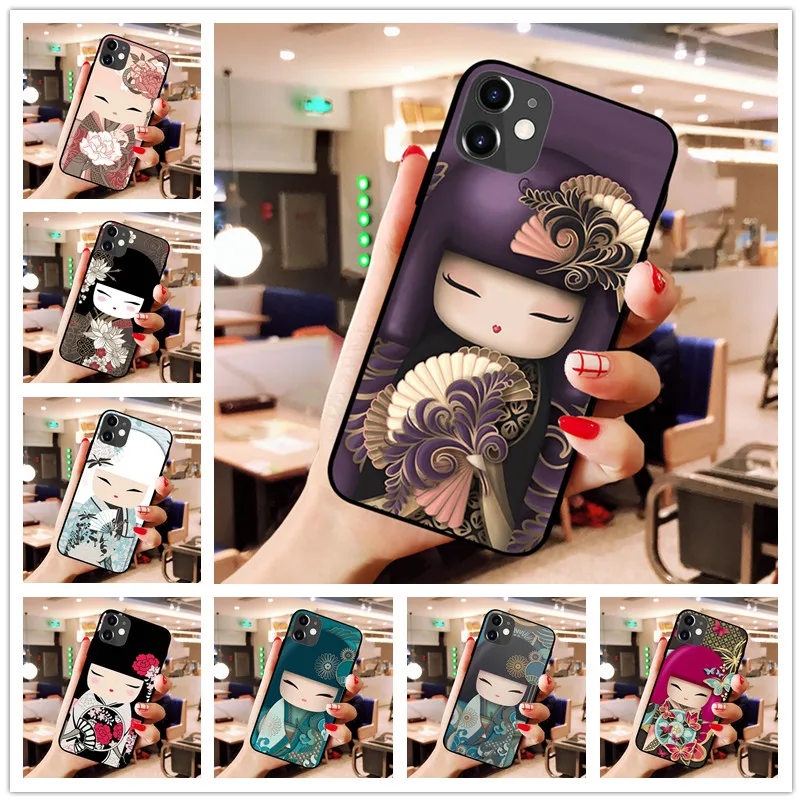 kawaii Japanese Kokeshi Doll Phone Case For iPhone 11 Pro 7 8 6 6s Plus XR XS Max cover Bag 5 5S SE 2020 Funda Etui Cases | Мобильные