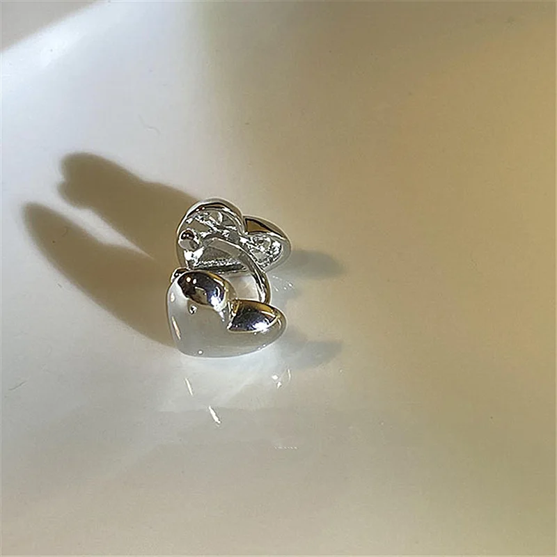 New Korean Silver Color Love Heart Clip on Earrings for Women Simple No Piercing Ear Cuff Wedding Aesthetic Jewelry 1 PC ear clip earrings clip earrings ear clip
