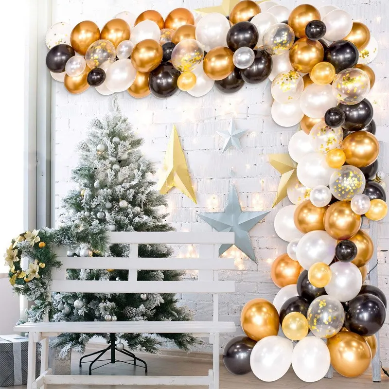 

120pcs/set Black white gold Confetti Balloon Garland Arch Kit ballon chain for Birthday graduation Anniversary Party Decoration