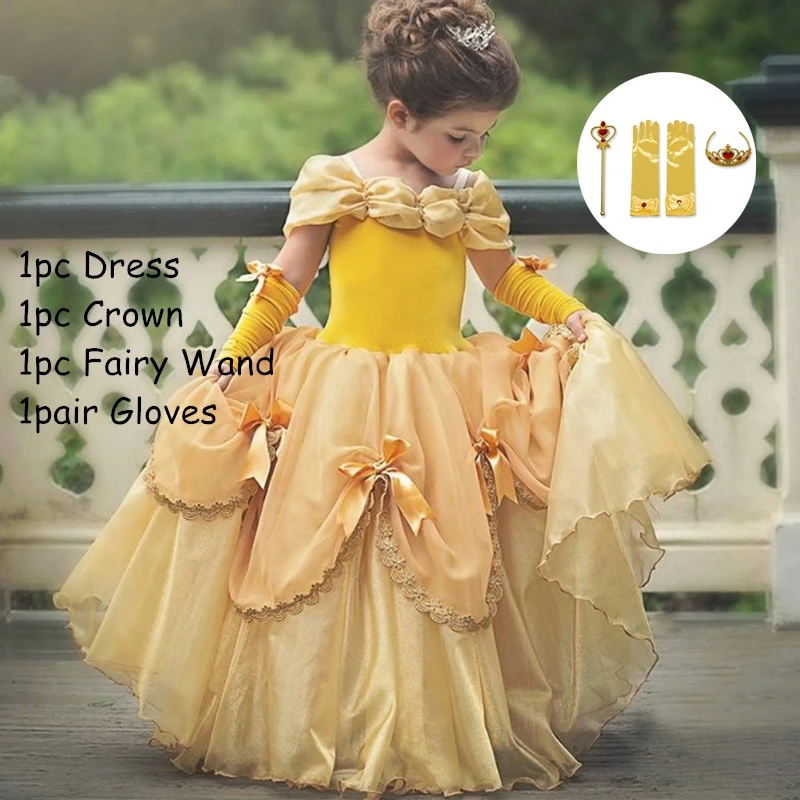 New Girls Belle Princess Dress Cosplay Costume Birthday Party Clothes Children Halloween Long Gown Beauty and the Beast Costume - Цвет: Style2