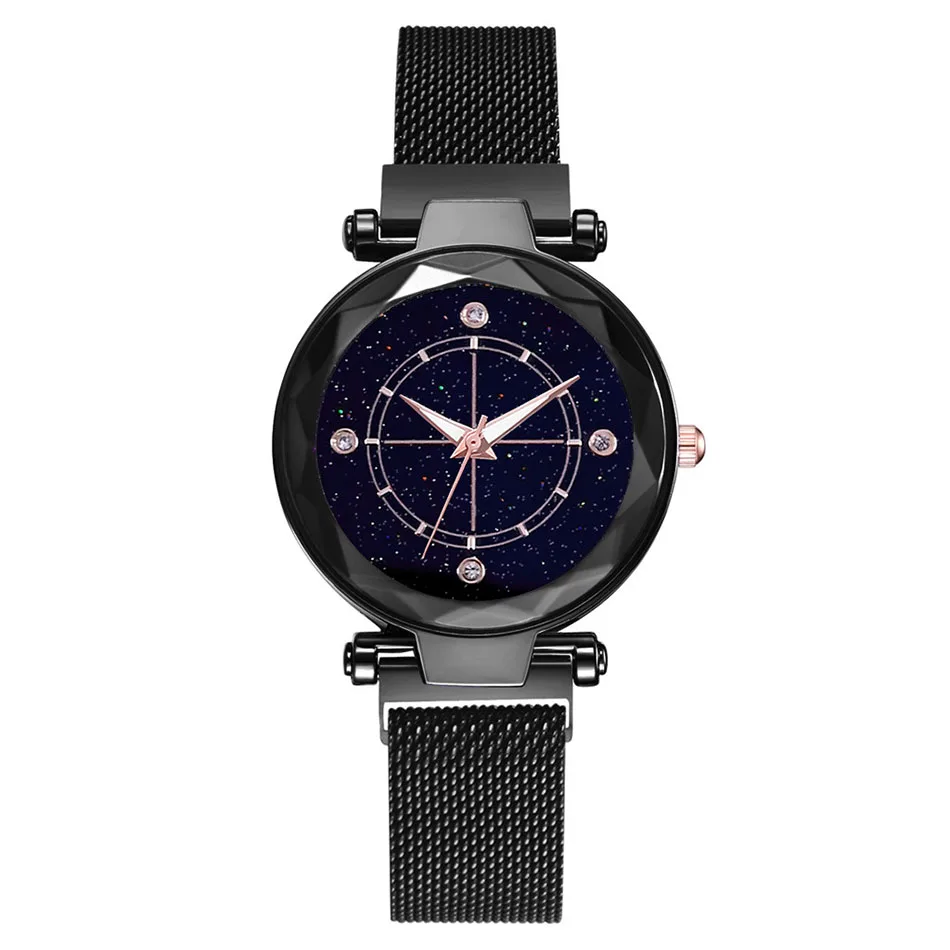 Новое поступление роскошный бренд магнит миланские женские наручные часы розовое золото кварцевые часы montre femme reloj mujer - Цвет: Черный
