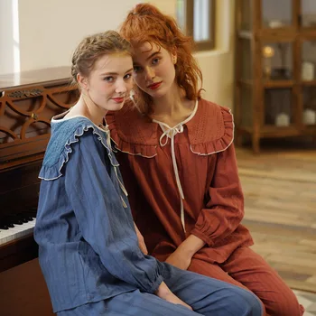 

Casual Women Sleepwear Set Loose Pajamas Sweet Soft Nightgown Long Sleeve Fashion Skin-friendly Ladies Home Clothing New Style