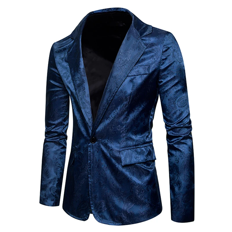 New Arrivals Men Casual suit coat men's slim fit autumn single button Cashew flowers pattern silk cloth Suit jacket EU size New Arrivals Men Casual suit coat men's slim fit autumn single button Cashew flowers pattern silk cloth Suit jacket EU size