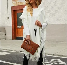 

MAYCAUR Women's Clothes Autumn and Winter Long Tassel Cloak Shawl Hooded Solid Color Knitted Cardigan Coat 2021 New