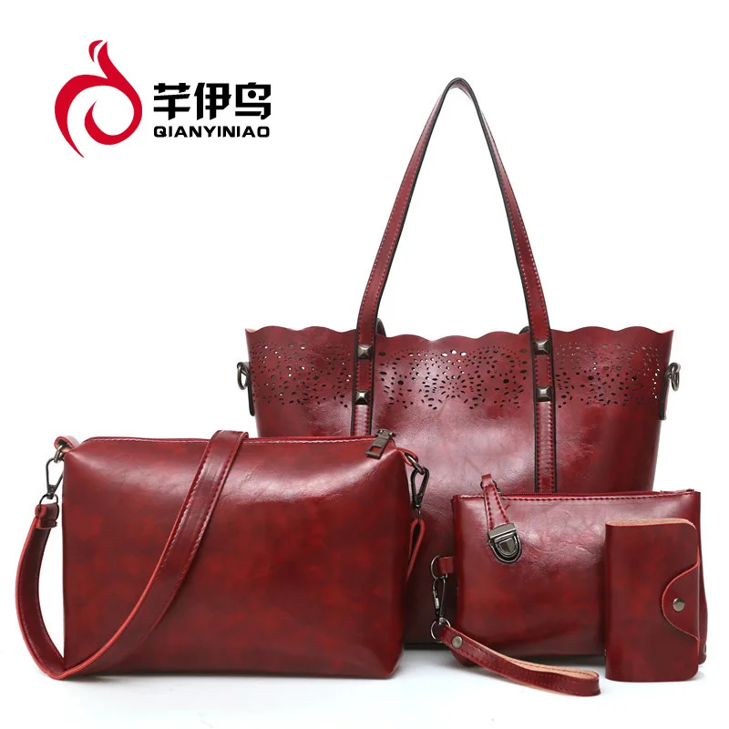 

Qian yi niao 2019 New Style Women's Handbag Retro Hollow out Different Size Bags Three-piece Set Large-Volume Crossbody Bag