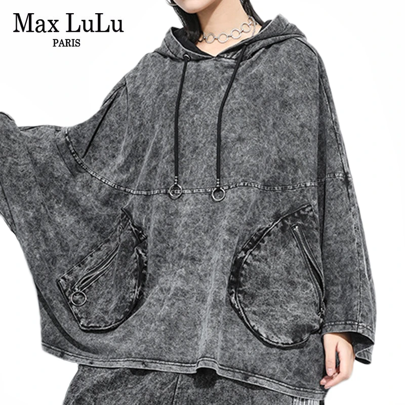 Max LuLu корейская модная одежда Женская Осенняя свободная уличная женская джинсовая толстовка с капюшоном винтажные свитера большого размера