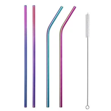 Металлическая соломинка из нержавеющей стали с титановым покрытием, цветные металлические многоразовые трубочки, зеленые креативные напитки, молочная чайная солома(отправка кистей
