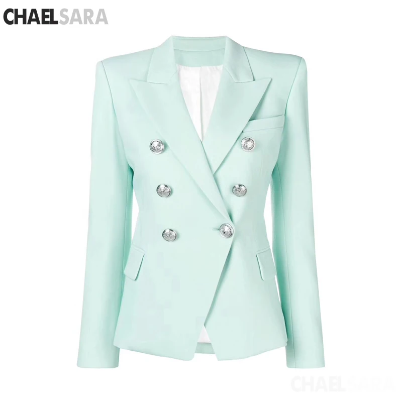 

2019 Spring Autumn Slim Fit Women Formal Jackets Office Work Double Breasted Notched Ladies Blazer Coat