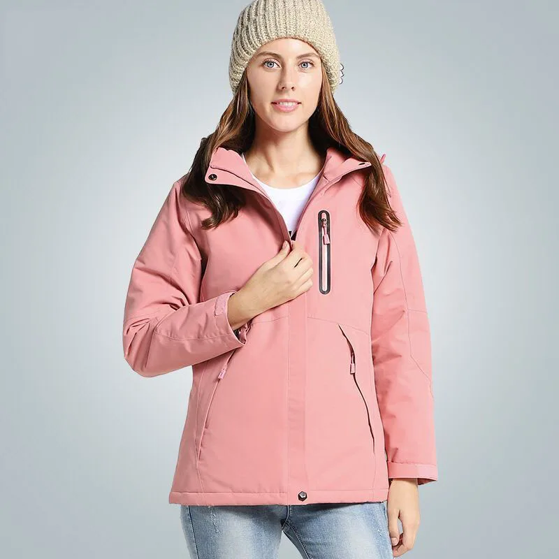 Мужские и женские зимние толстые USB с подогревом хлопковые куртки для ходьбы на открытом воздухе водонепроницаемая ветровка Кемпинг Треккинг альпинистские лыжные куртки - Цвет: Women Pink