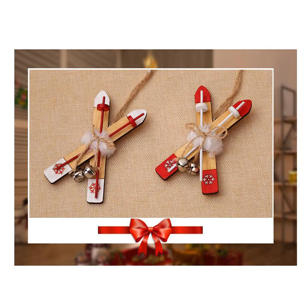 Christmas Decorations Wooden Sleigh Christmas Tree Pendant Window Dressing 2PC#3