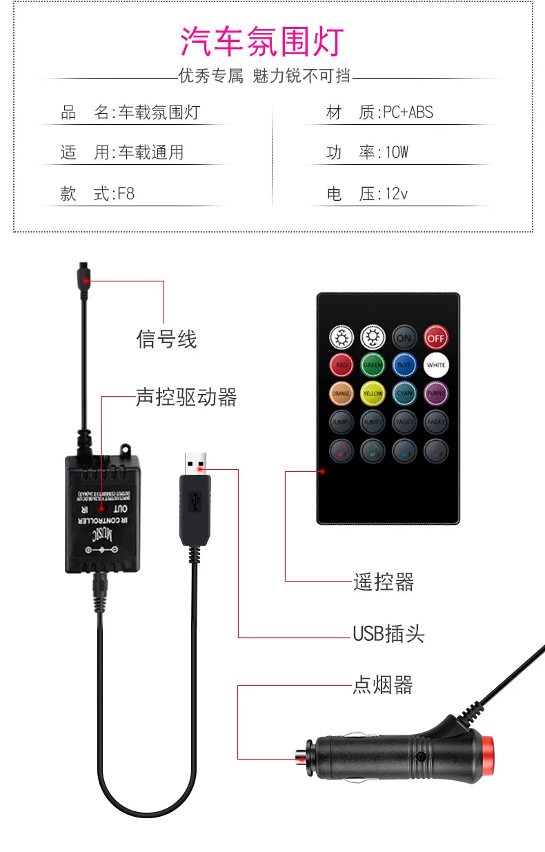 Автомобильный RGB светодиодный DRL ленточный светильник с музыкальным управлением, светодиодный светильник, s цвета, автомобильная интерьерная декоративная атмосферная лампа с пультом дистанционного управления
