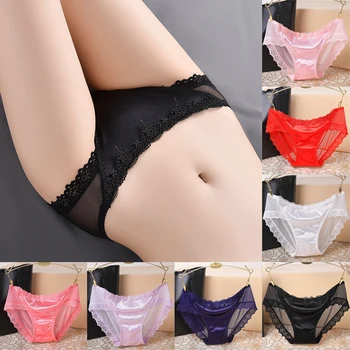 

Lace Panties Seamless Lingerie Transparent Mid Waist Briefs For Women Lady Girl Solid Color Breathable Underwear Fashion