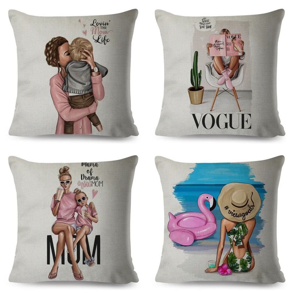 Модная Милая мультяшная Подушка Super Mama 45*45 см, наволочка, наволочка, чехол для подушки, домашний декор, супер Чехол для мамы, дивана, льняная, для папы