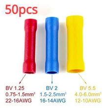 10/25//50 pçs reta fio de extremidade terminal emenda friso pvc isolado tubo de cobre frio imprensa cabo conector bv1.25 bv2 bv5.5