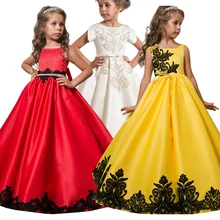 Элегантное свадебное платье с цветочным узором для девочек, вечерние платья с бантом для девочек, рождественское платье принцессы для девочек