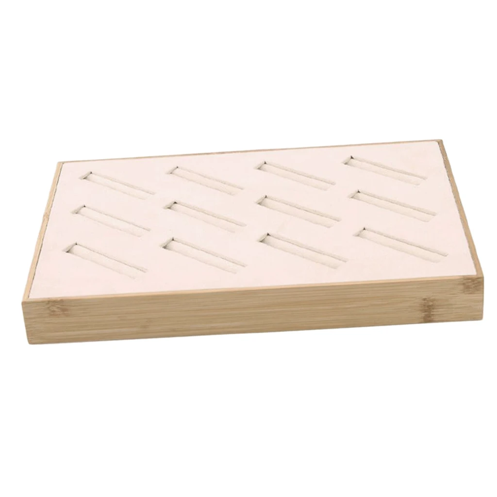 Bamboo Wood Jewelry Display Stand Slots for Bracelet Ring Organizer 