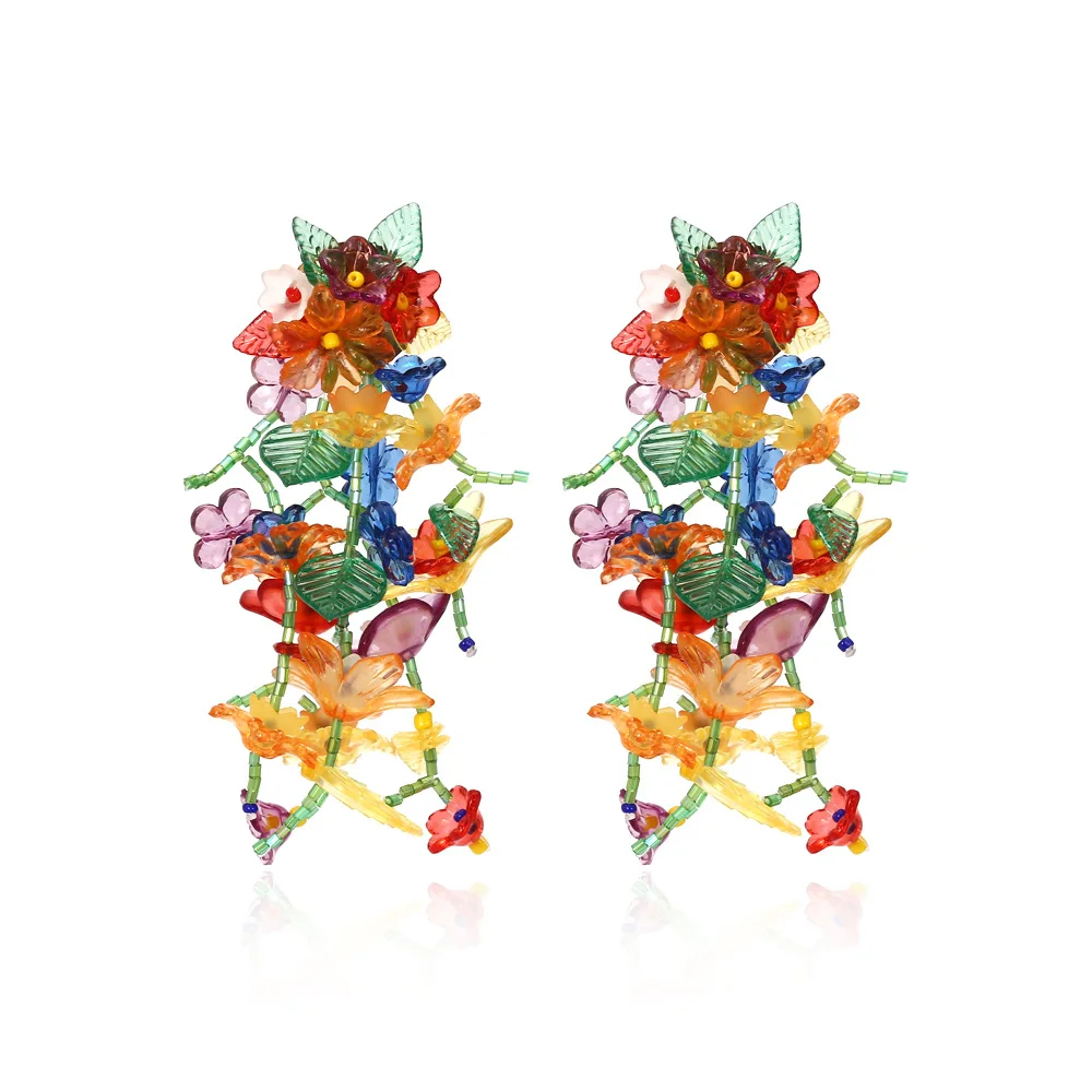 

Bohemian Big Tassel Earrings For Women Handmade Fashion Statement Jewelry Female Colorful flowers Beaded Long Drop Earrings