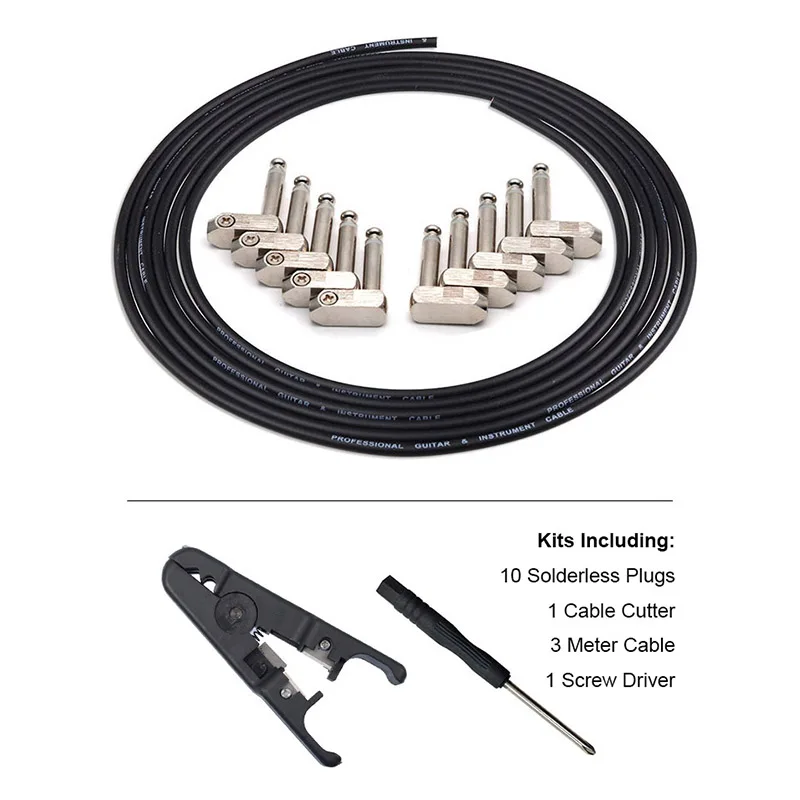 DIY гитара Solderless Pedalboard Cable Kit 10 футов угол аудио 6,35 вилки для гитарных эффектов педали