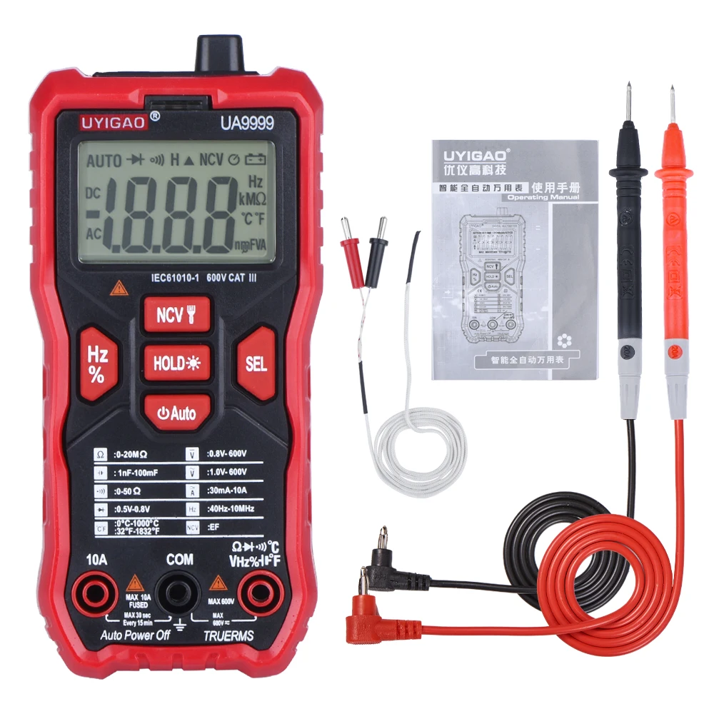 

QHTITEC Digital Multimeter UA9999 TRMS Temperature Volt Meter Measures Voltage Tester With Backlight Auto Ranging 6000 Counts