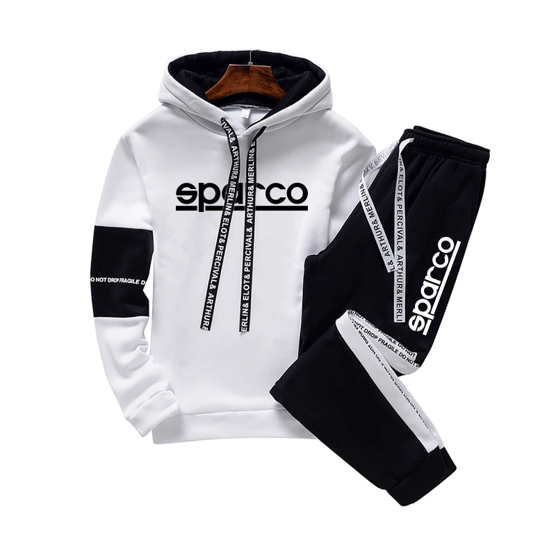 Men's Sparco Print Tracksuits 2 Piece Set Warm Casual Long Sleeve Oversize Hoodie Sweatshirt and Sweatpant Streatwear Outfit Men's Sets
