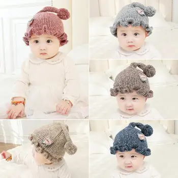 

Cartoon Patch Lotus Knitted Cap Exquisite Design Classic Texture Delicate Warm 0-1Y Baby Kid Boy Girl Thickened Beanie Hat