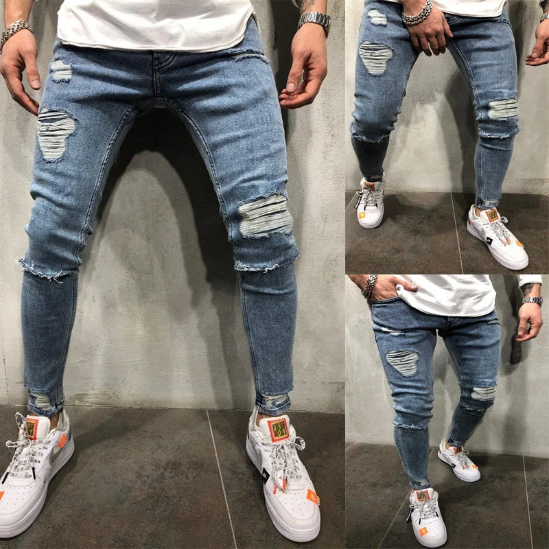 Side Stripe Metal Chain Jeans Fashion 